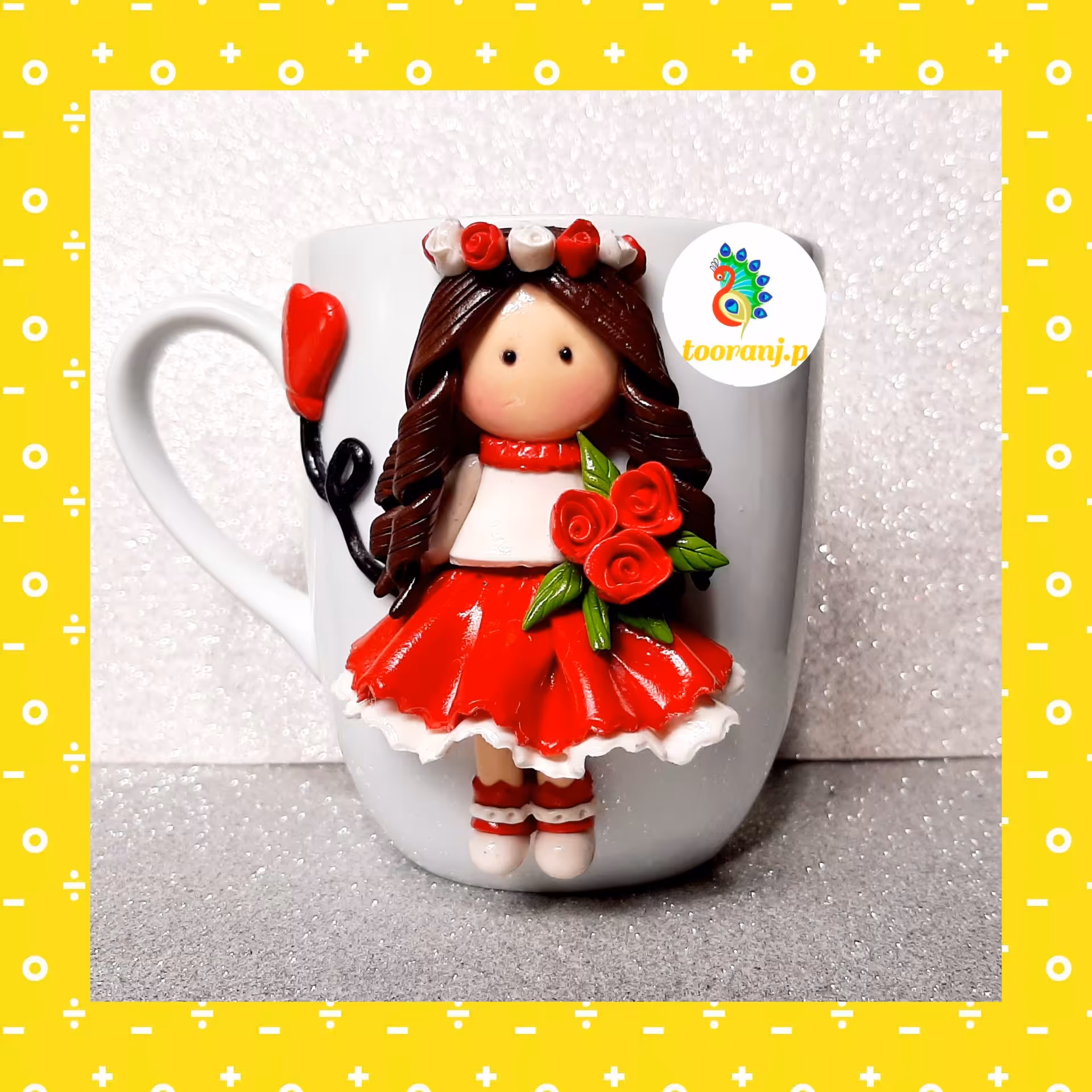 ماگ عروسکی دخترونه طرح گل سرخی  کد 18