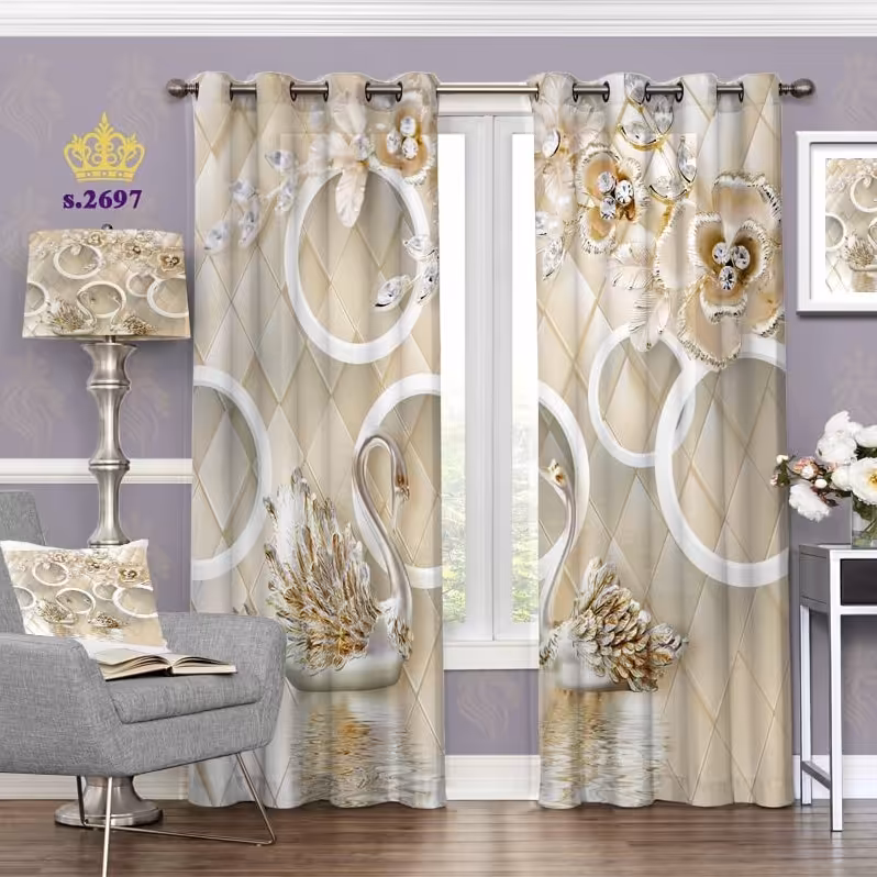 پرده پذیرایی دو قواره طرح گل سه بعدی کد S2697