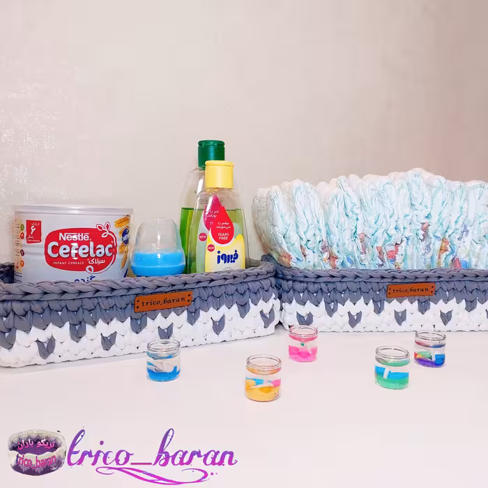 سبد تریکو  سیسمونی دو تیکه مستطیل جای پوشک نوزاد و لوازم بهداشتی رنگبندی دلخواه