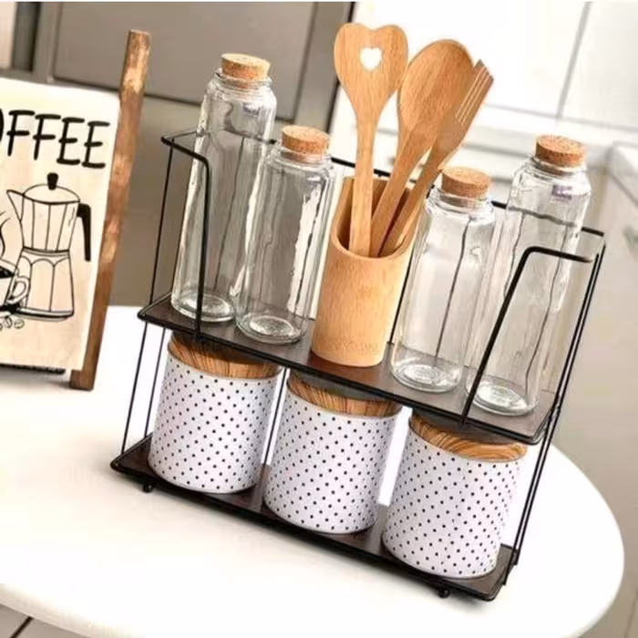 استند دو طبقه فلزی کف چوبی جنس ضخیم 