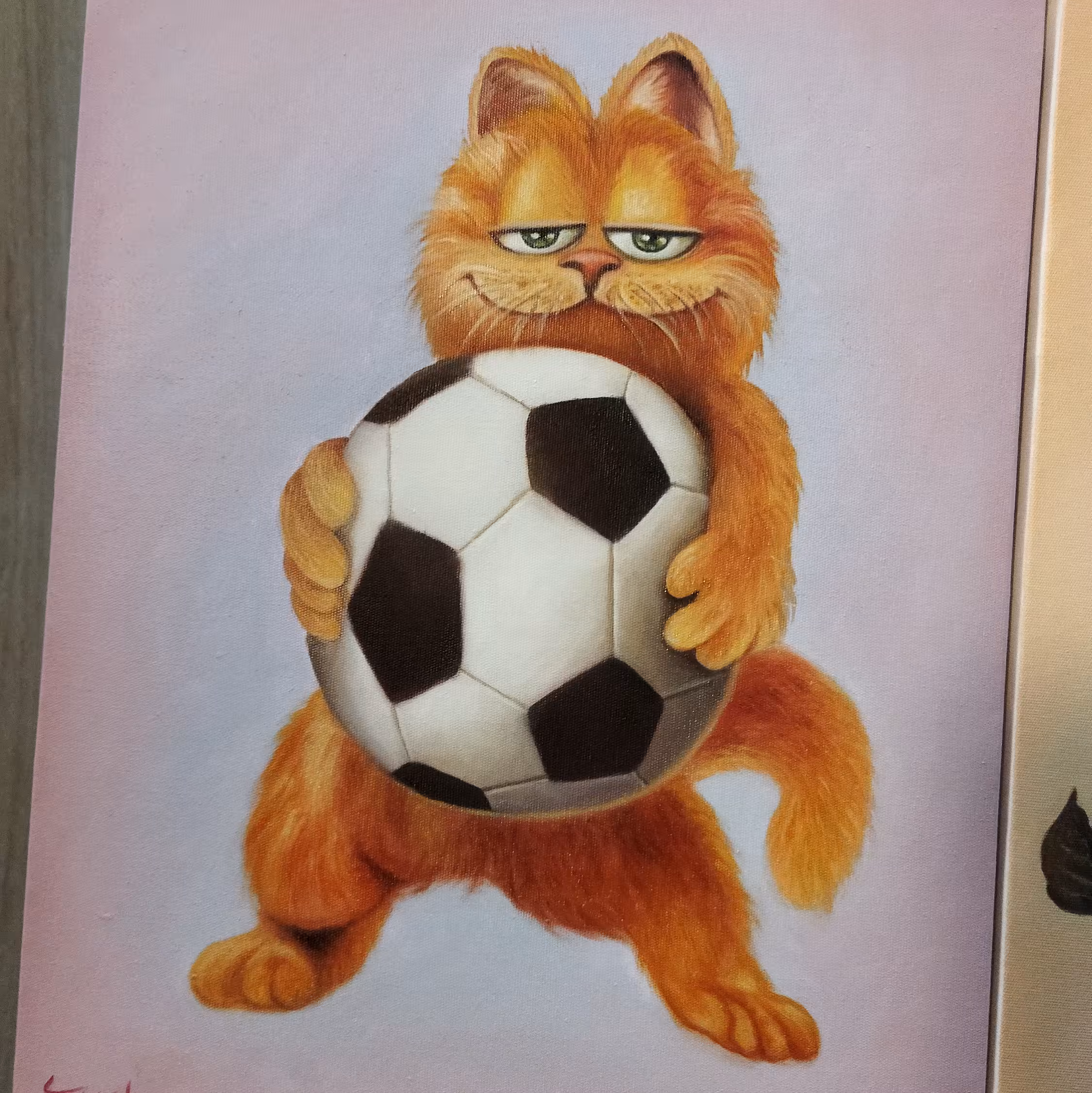 تابلو نقاشی رنگ روغن طرح گربه گار فیلد  ابعاد 30  در 40 سانت