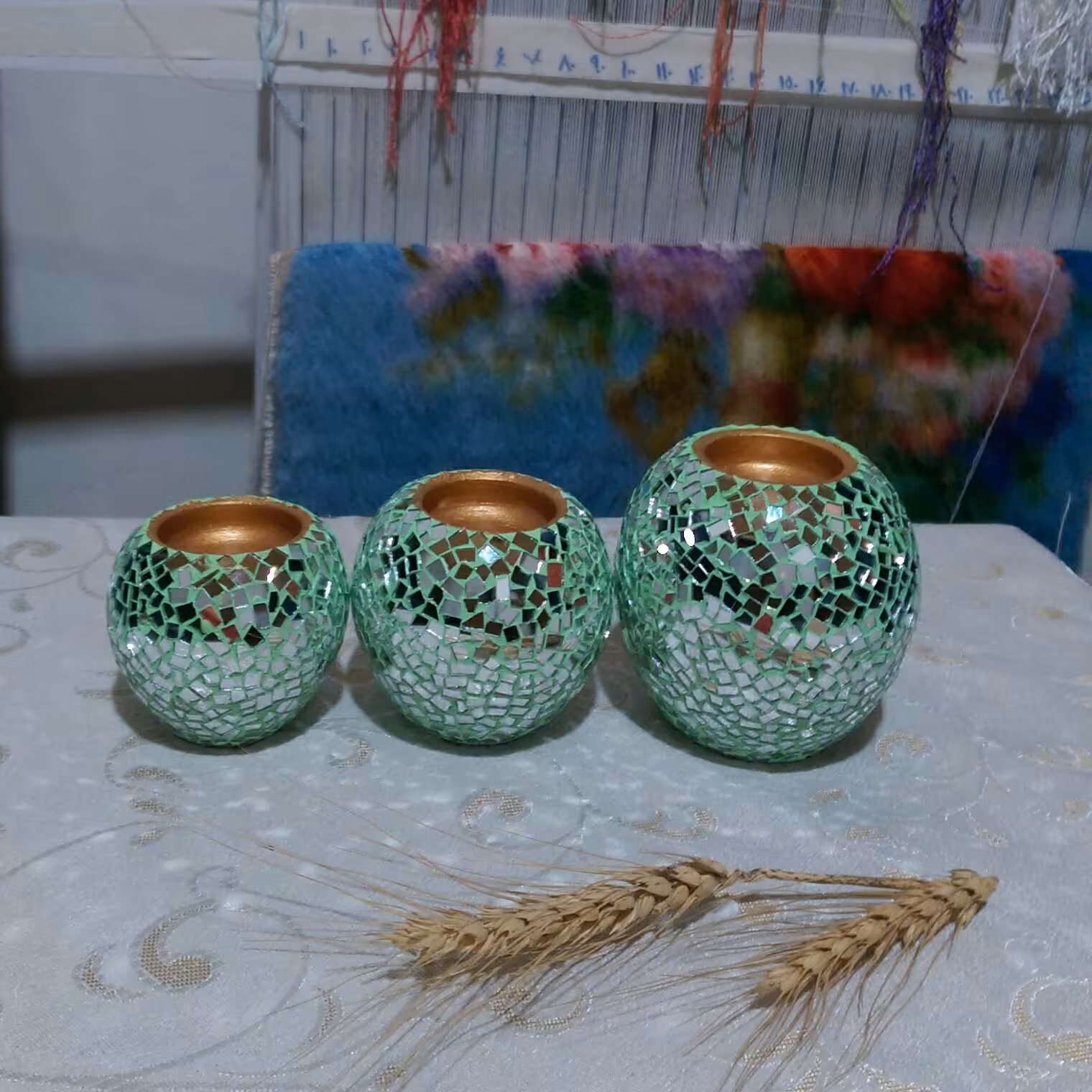 جا شمعی سفالی آینه کاری سایز متوسط