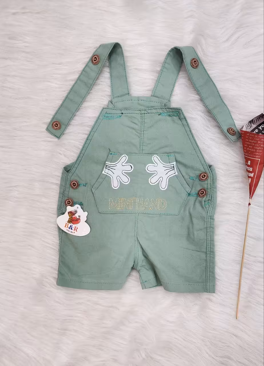 پیشبندی کتان کوتاه بهار طرح دست کوچک سبز روشن