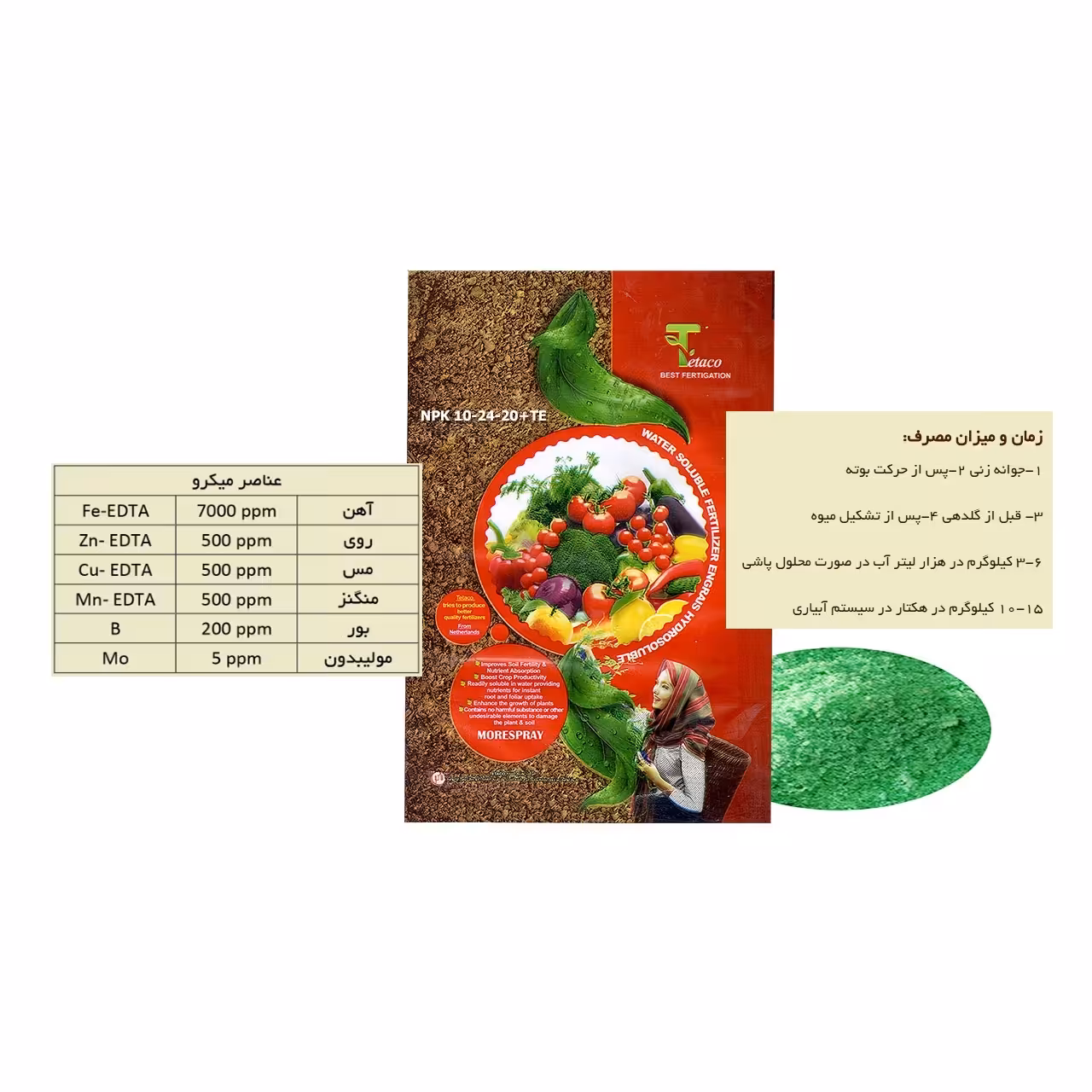 کود کامل تتاکو MORESPRAY-NPK 20-20-20 بسته یک کیلوگرمی