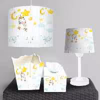 ست لوستر و چراغ رومیزی اتاق کودک طرح تکشاخ با ماه و ستاره BA-6014