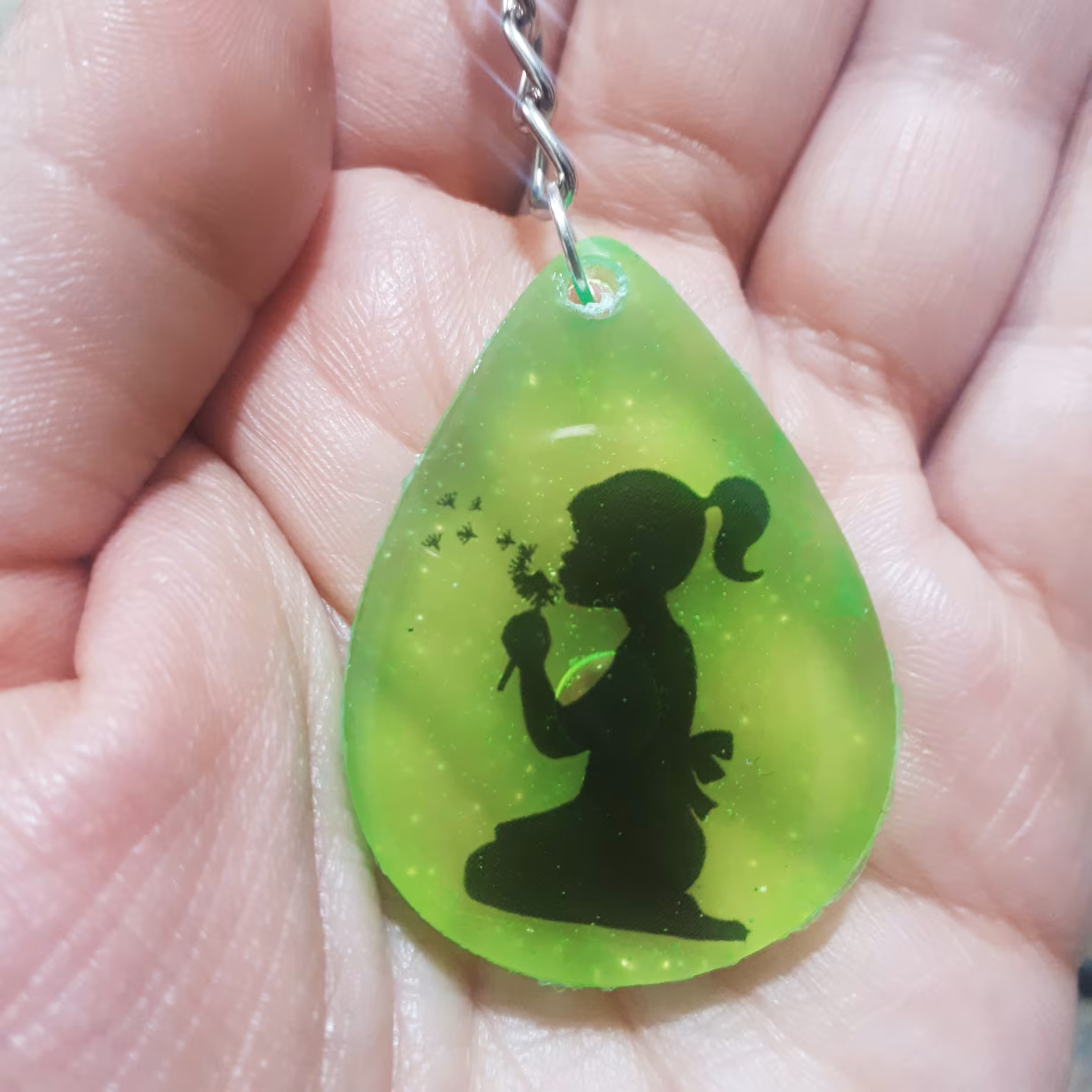 جاکلیدی رزینی دستساز و آویز کیف دخترانه  فانتزی سبز فسفری
