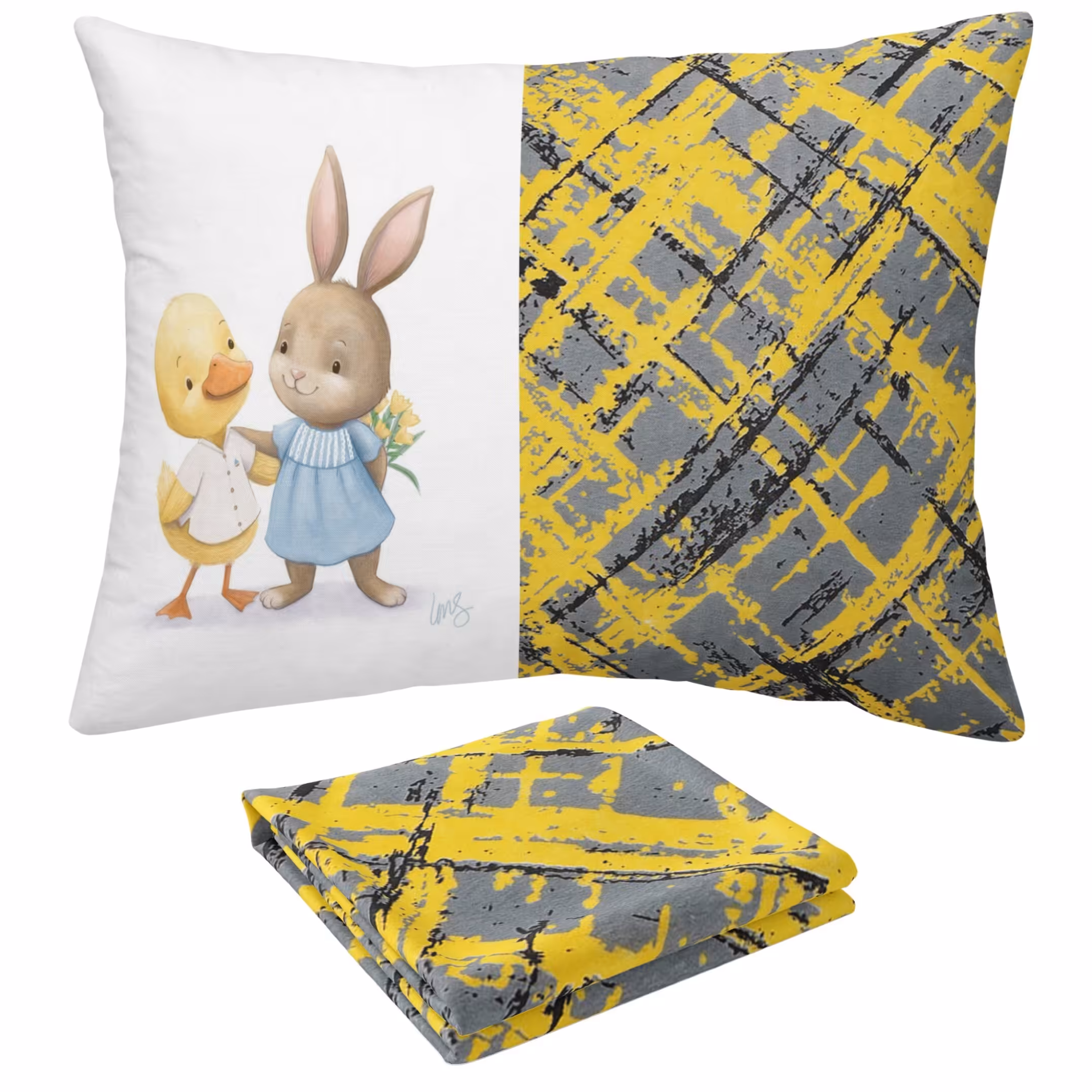 ملحفه رویه تشک کشدار کد اردک وخرگوش  یک نفره 2تکه 