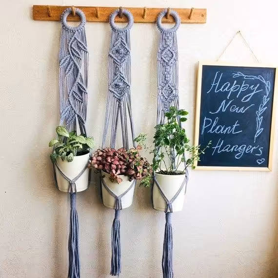 پک سه تایی آویز گلدان مکرومه هم دیواری هم سقفی 