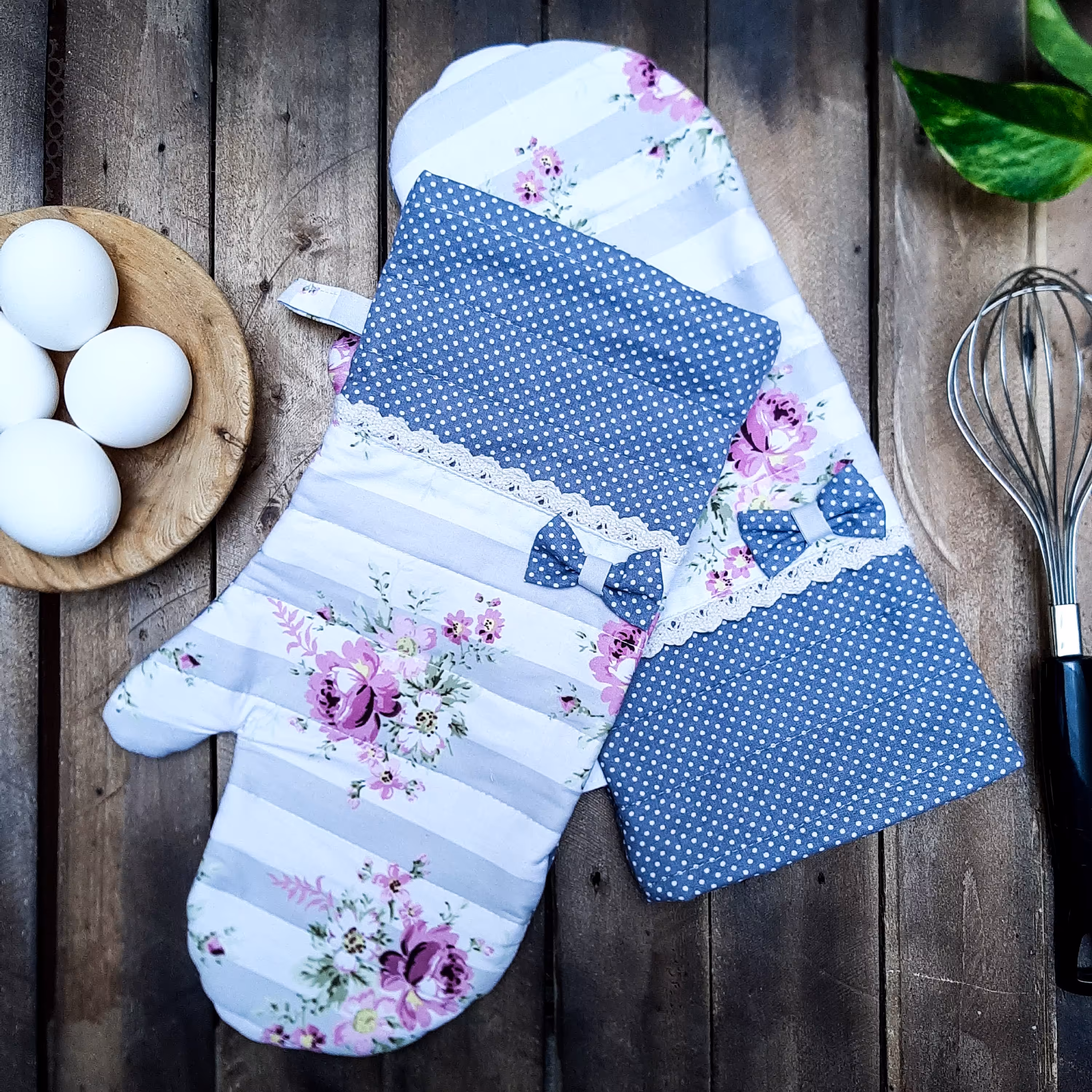 سرویس آشپزخانه 7 تیکه گلدار طوسی با خالدار 