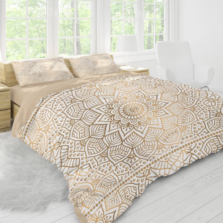 روتختی 3 بعدی ترکیه ای طرح گل خورشیدی زمینه کرم طلایی دو نفره  شرکت گوزل ترکیه