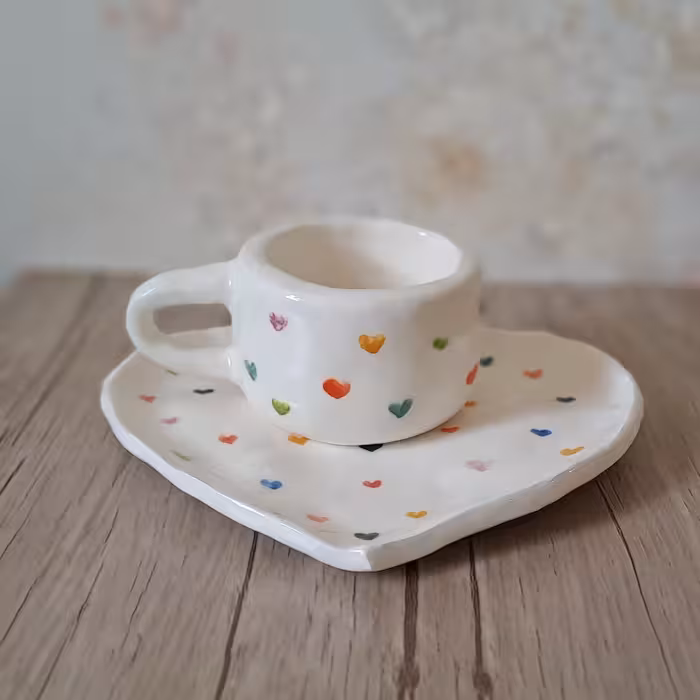 ست لیوان و زیرلیوانی سرامیکی کاملا دست ساز و نقاشی شده با دست پخت کوره ای کاملا مصرفی و رنگ ثابت مناسب استفاده روزمره