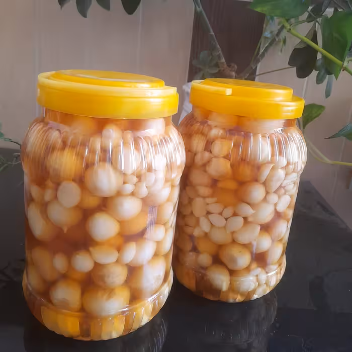 ترشی موسیر کوهی با سرکه انگور  سیاه خانگی  ملس وبا کیفیت وخالص بدون نگهدارنده وافزودنی  خالص  بهداشتی.خانگی .ارگانیک  