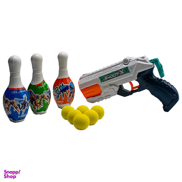 تفنگ اسباب بازی دوکاره آبپاش و پرتاب توپ با بولینگ کد A007