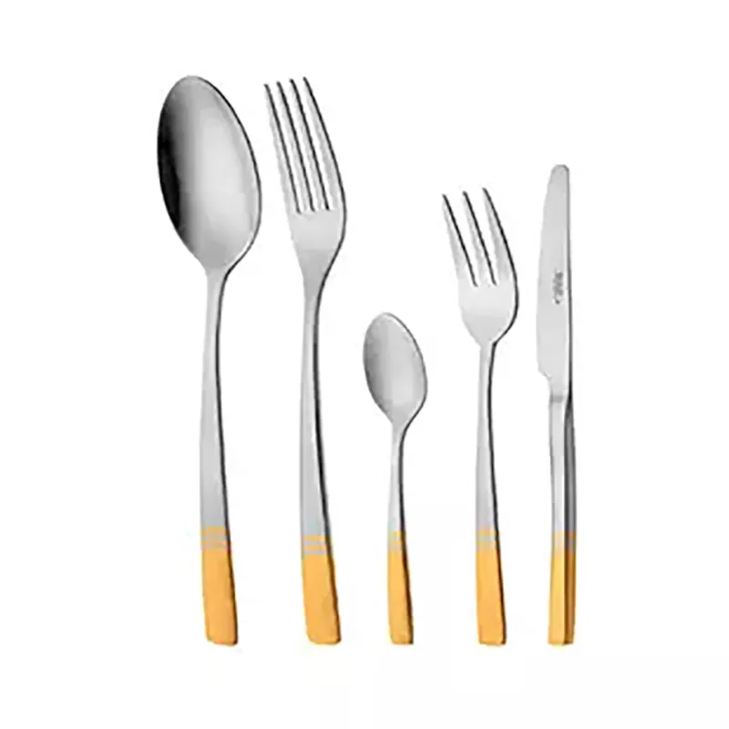 سرویس قاشق و چنگال 6 نفره ناب استیل طرح فلورانس دور طلایی (30 پارچه)