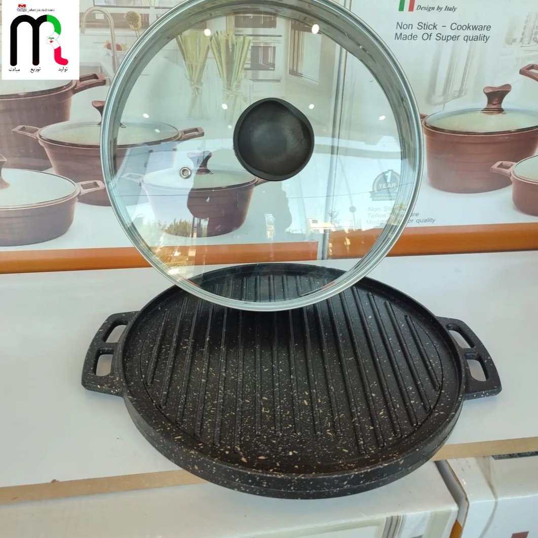 تابه گریل چدنی گرانیتی دوطرفه درب دار