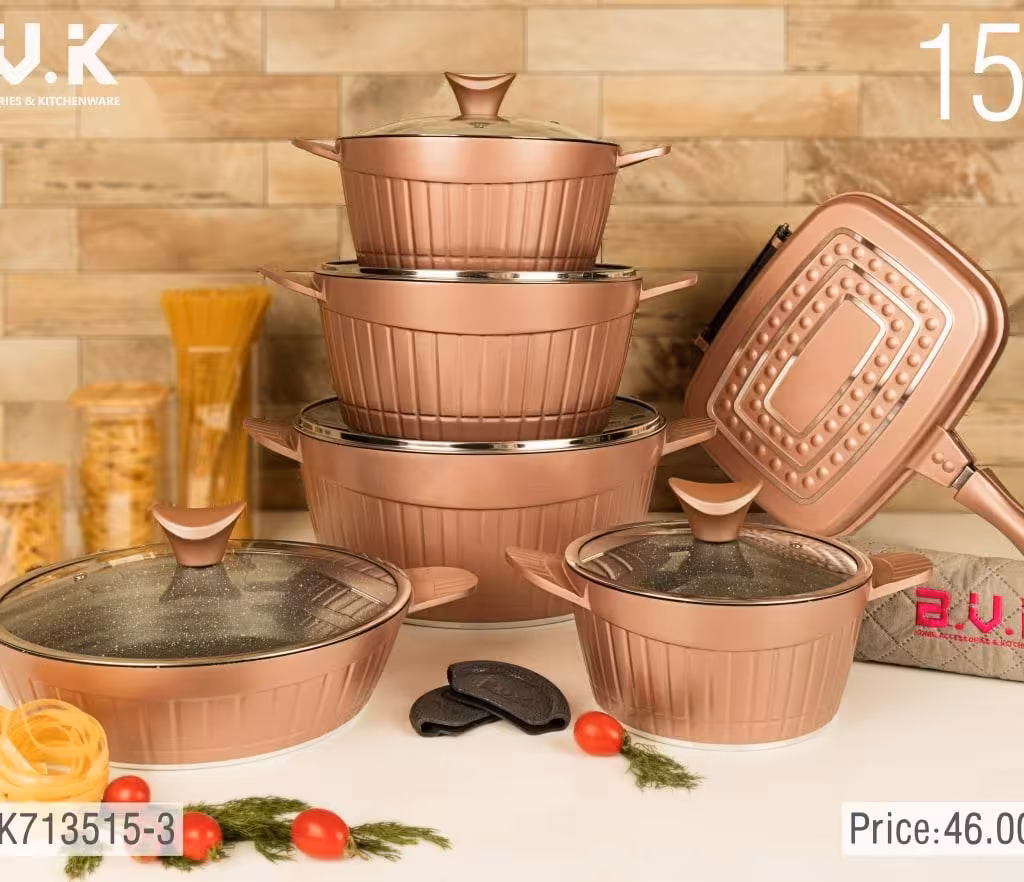 سرویس قابلمه گرانیتی 15 پارچه بی وی کی BVK رزگلد کد 3-713515