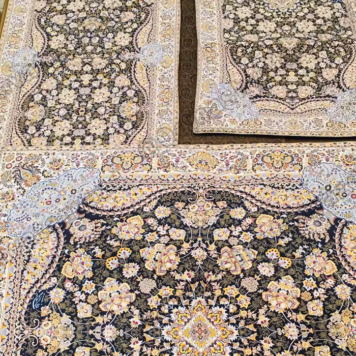 ست رومیزی ترمه پنج تکه طرح نگین(زمینه سرمه ای