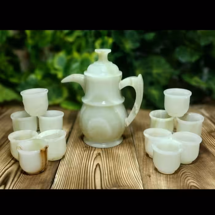 ست قهوه خوری سنگی 12 نفری با جعبه مخمل چوبی