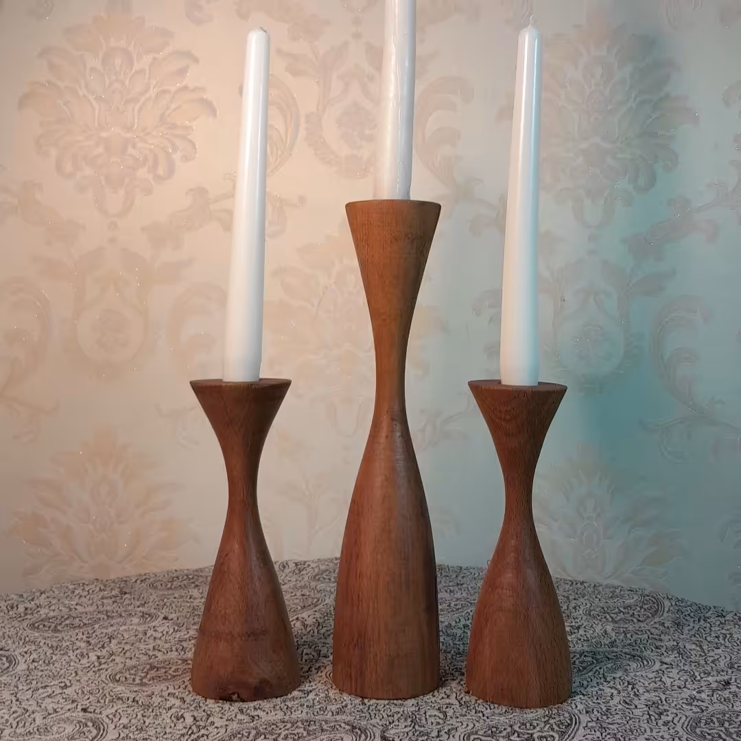 شمعدان دکوری چوبی مدل سه عددی 15و24سانتی متری