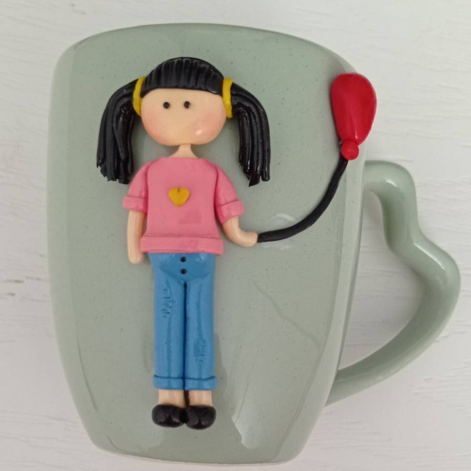 ماگ خمیری عروسکی دخترونه شیک و خاص مناسب هدیه 