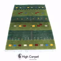 گبه شیراز زمینه سبز  رنگ 1.5 متری دستبافت نقشه مدرن کد 0661