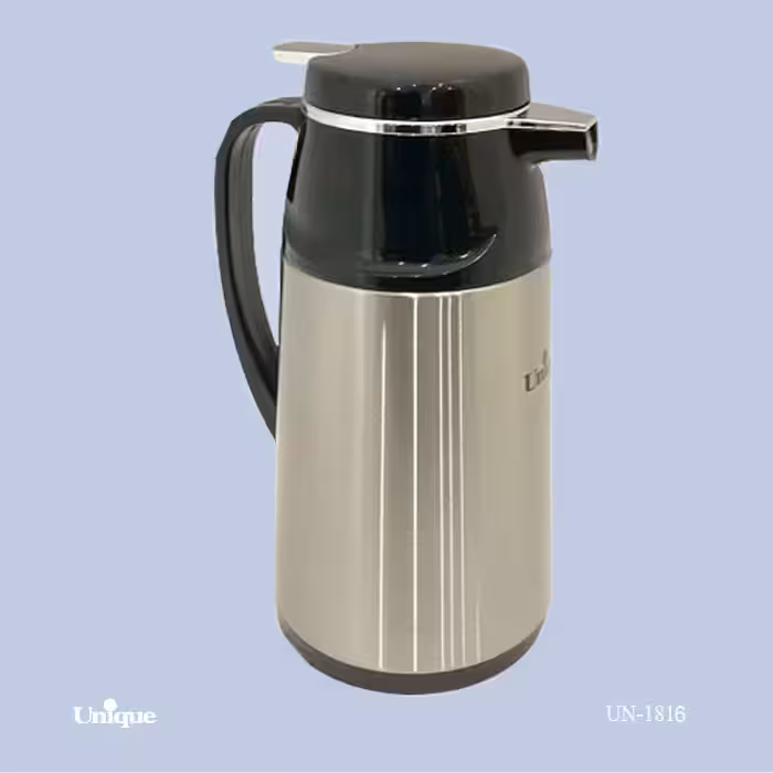 فلاکس 1.3 لیتر استیل دکمه‌ای شیشه‌ای صورتی مدل UN-1816 یونیک | کیفیت و زیبایی