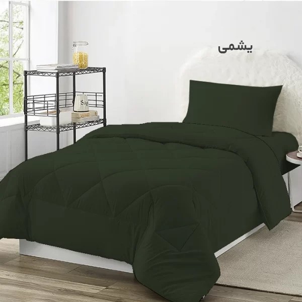 سرویس روتختی چیداری مدل تک رنگ یک نفره سه تکه رنگ یشمی عرض 120