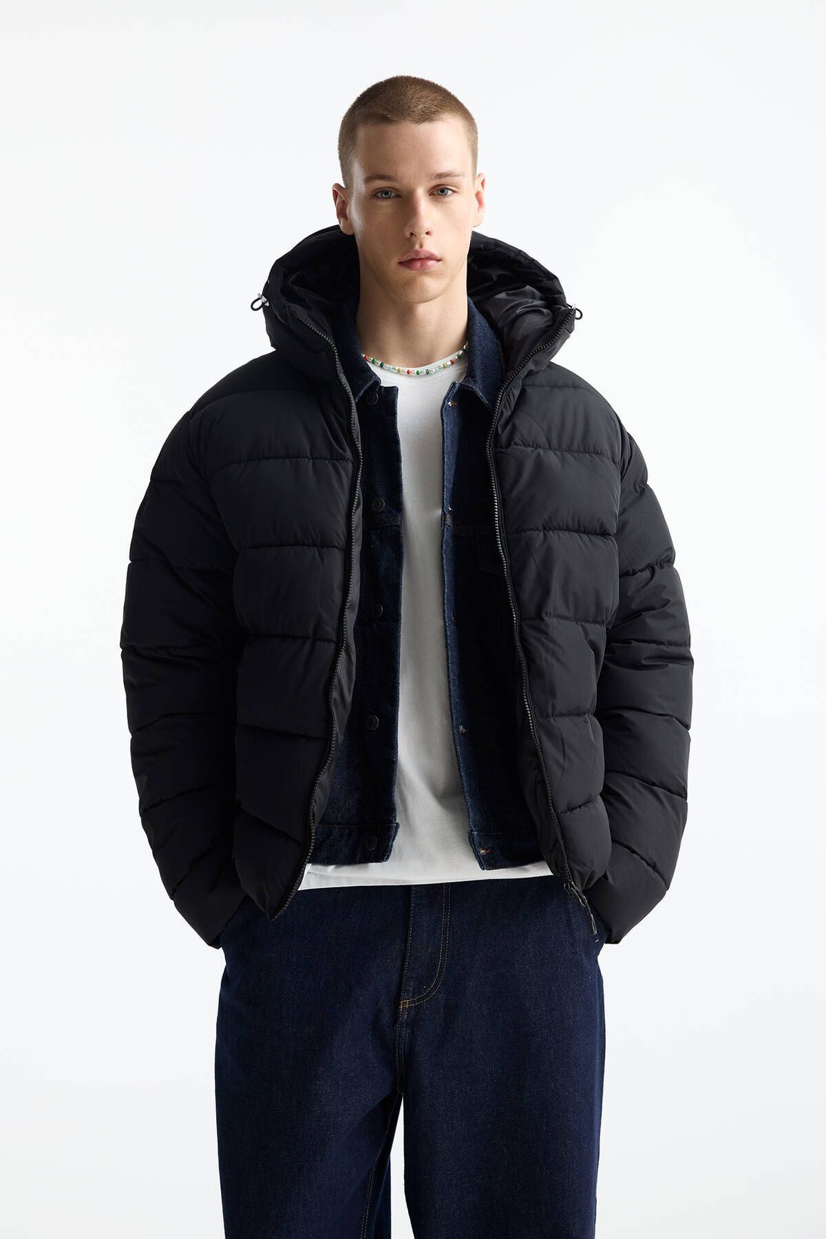 کاپشن مشکی مردانه کت بادی اساسی سبک اورجینال Pull Bear Pull & Bear