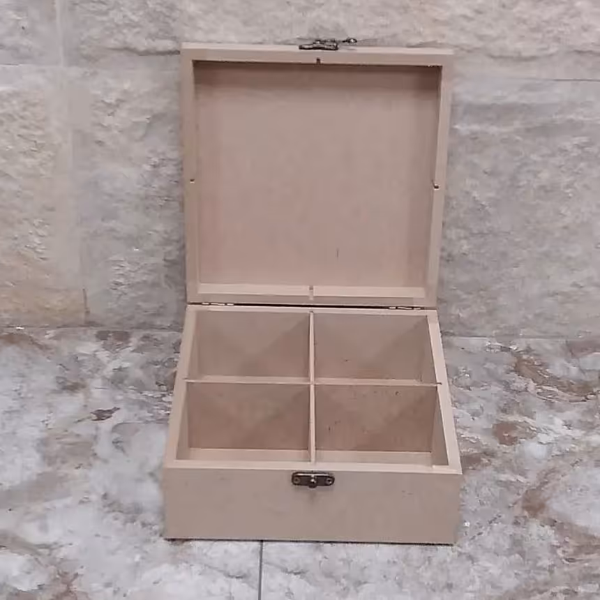 جعبه تیبگ مربع درب دار چوبی خام و بدون رنگ رنگاچوب