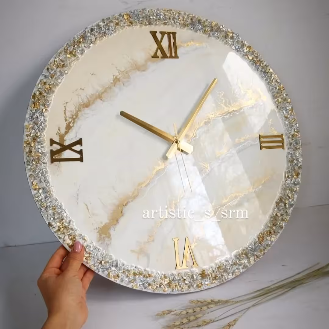 ساعت رزینی مدل مرمر سفید