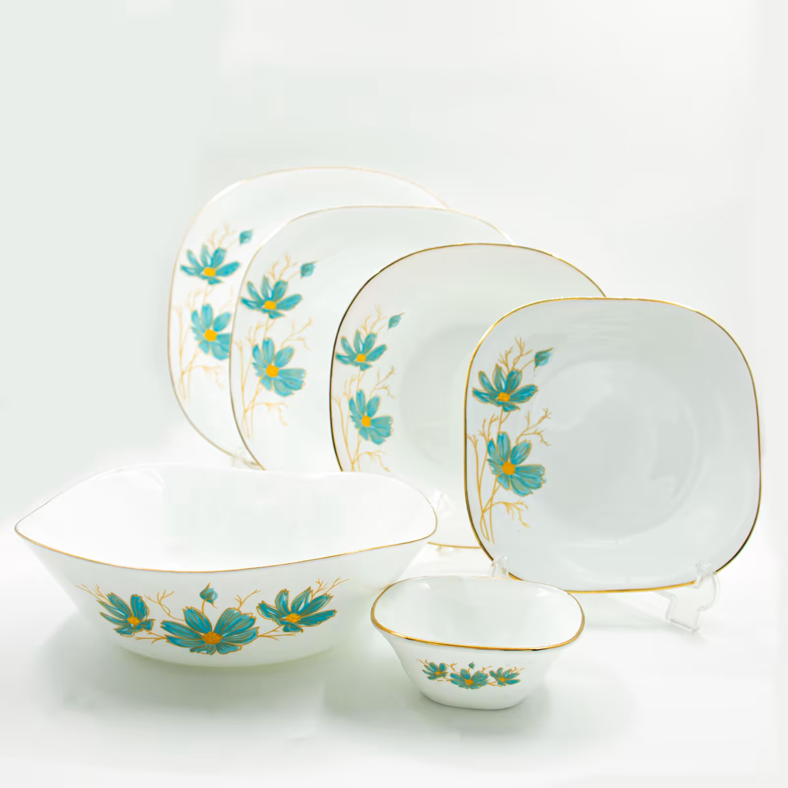 سرویس غذاخوری 26 پارچه اوپال مقصود مدل ژالینا آبی لب طلا