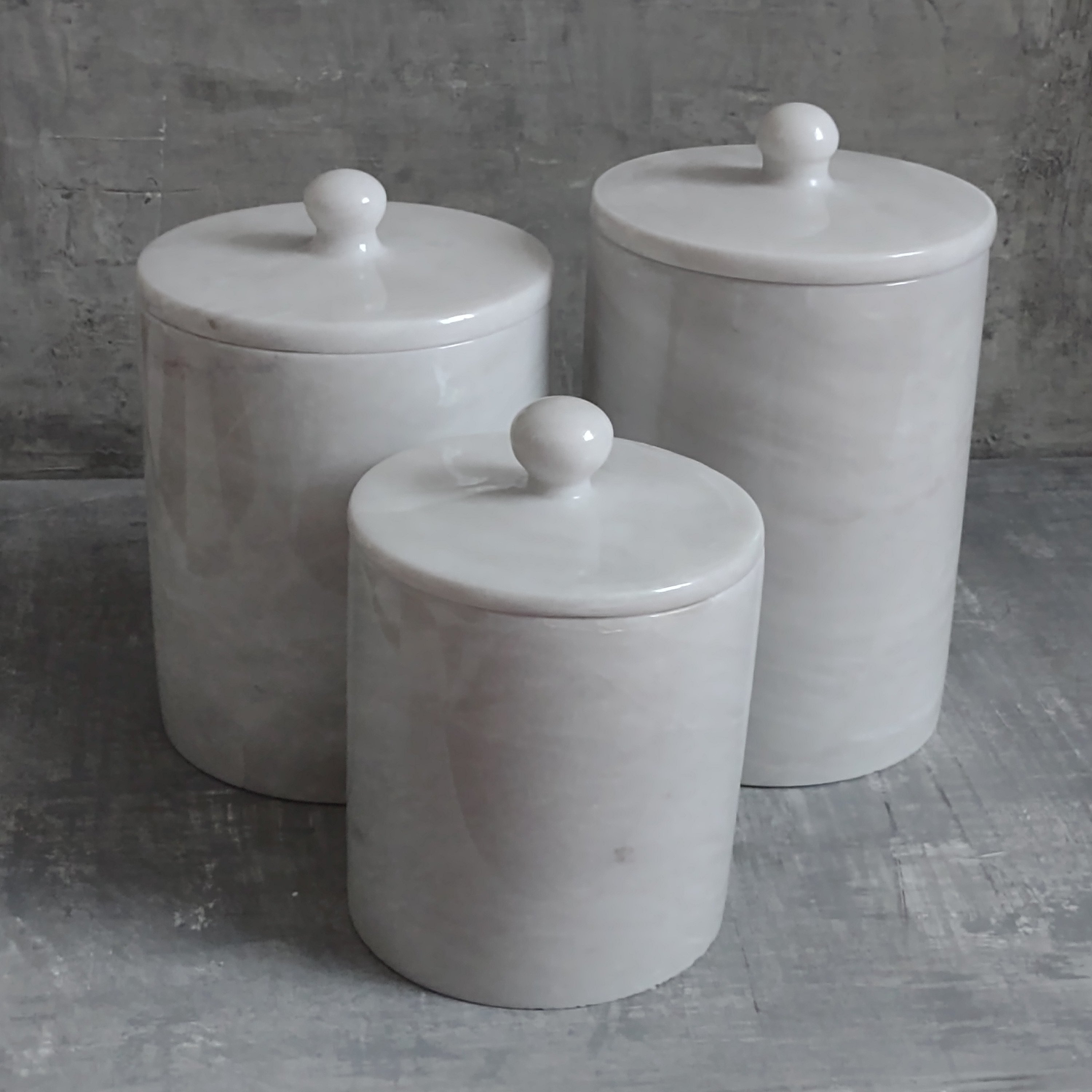 بانکه سنگی سفید،ست سه تایی همراه با درب (سفارشی)