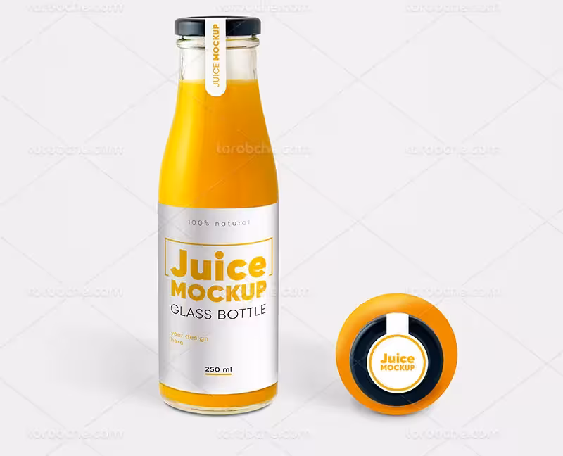 موکاپ PSD بطری آبمیوه شیشه ای | گرافیک با طعم تربچه