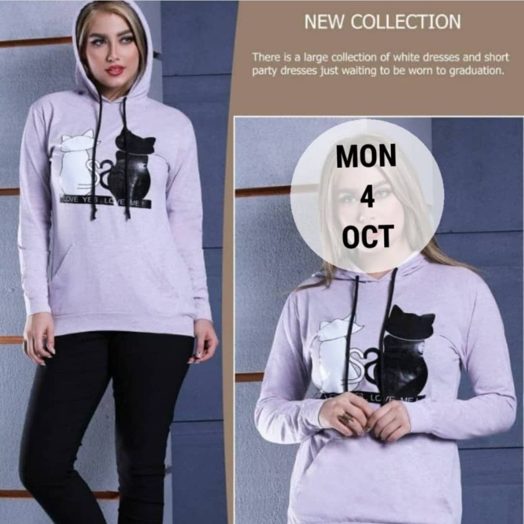 هودی تو کرکی طرح دو گربه (ارسال رایگان )