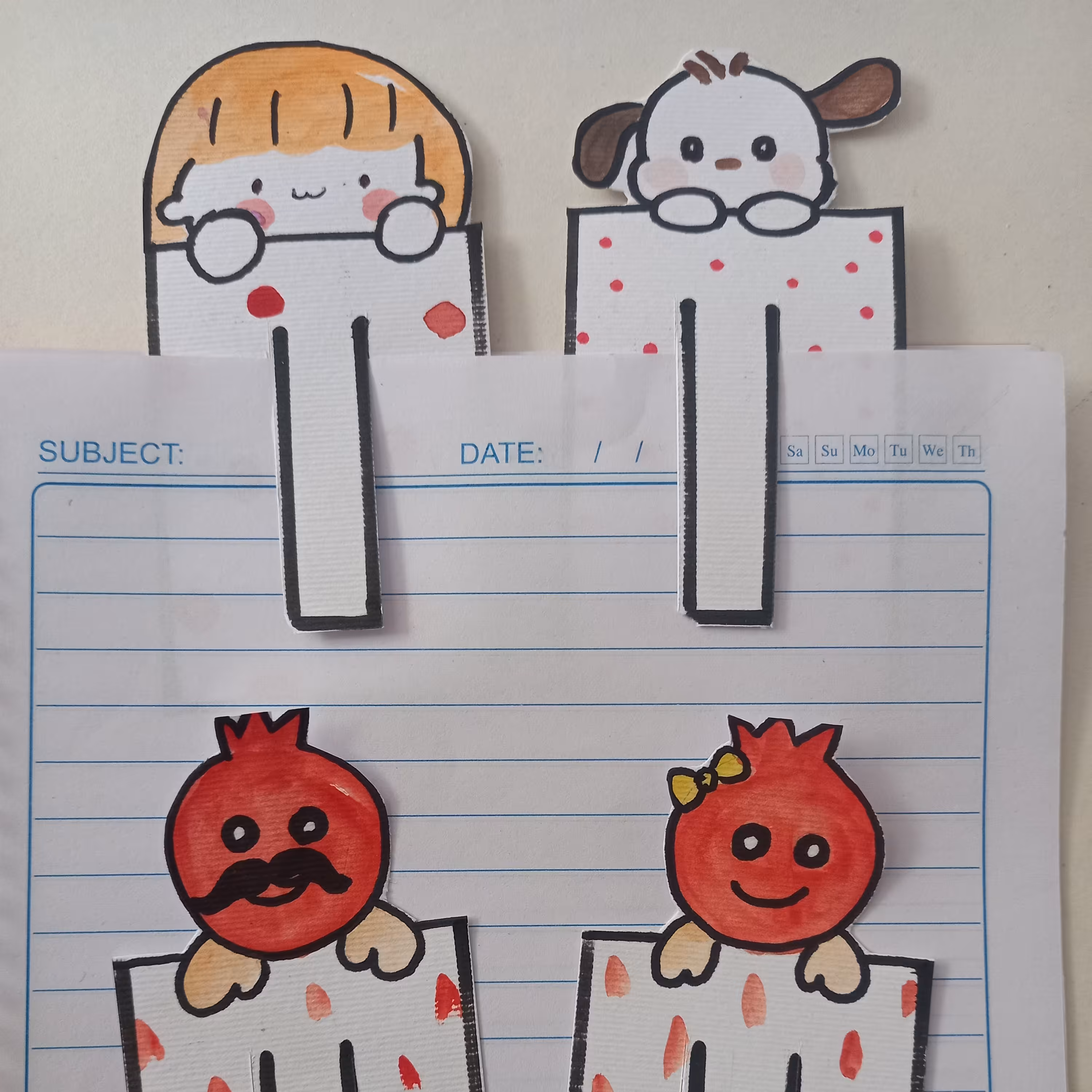 8عددنشانگر کتاب،بوکمارک، تکنیک آبرنگ،طرح فانتزی عروسکی، لوازم تحریر 