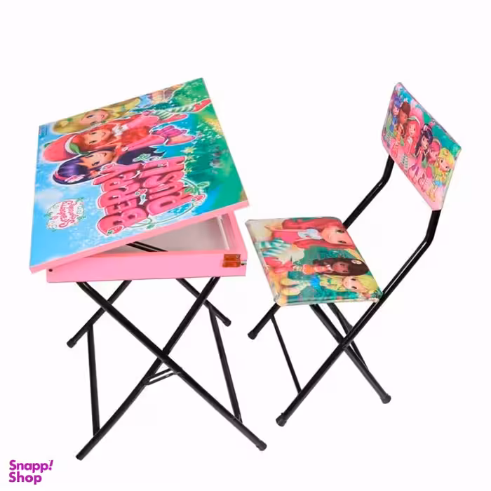 ست میز تحریر و صندلی سیوان تحریر مدل باکس دار طرح دختر توت فرنگی