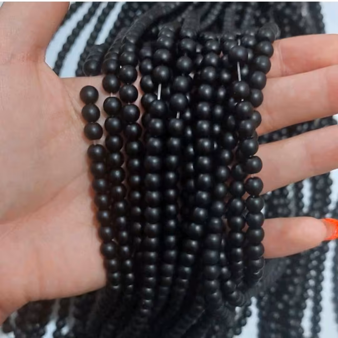 مروارید سنگ اونیکس مشکی مات سایز6(تعداد70در هر ریسه)