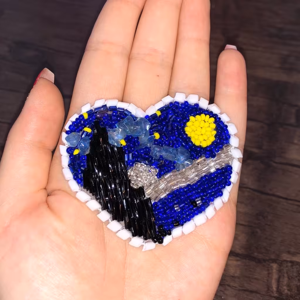 سنجاق سینه گل سر جواهر دوزی شب پرستاره ونگوگ تمبور دوزی شده