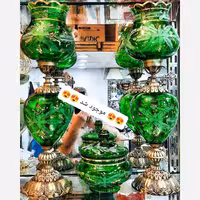 شمعدان لاله و شکلات خوری طرح حکاکی شده رنگ سبز