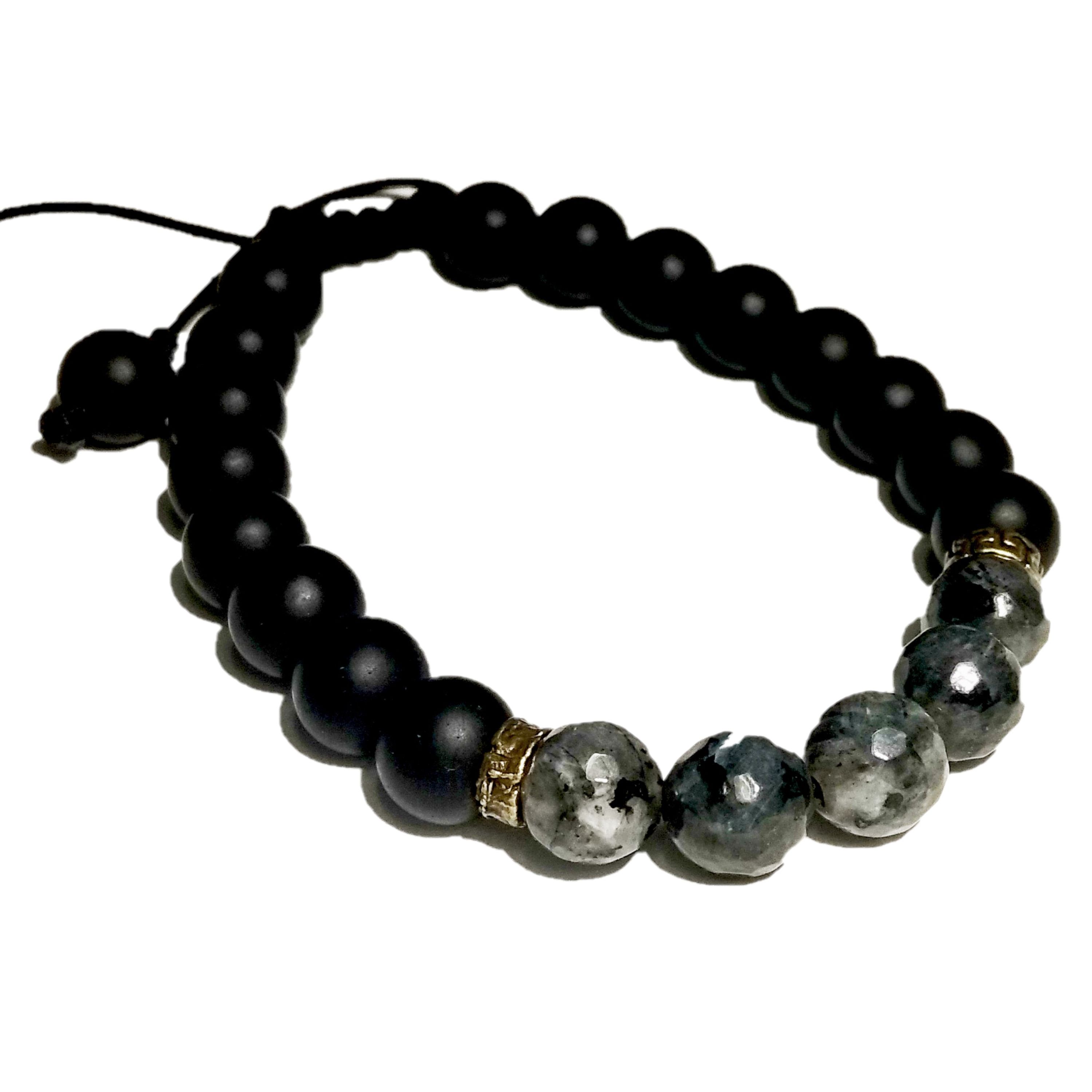 دست بند جید خاکستری تراشخورده و سنگ اونیکس