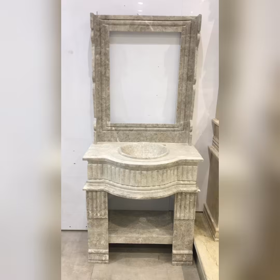 روشویی سنگی طرح مدادی با قاب آینه هالوژنی رنگ طوسی 