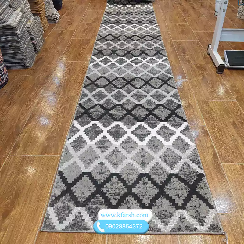 فرش کناره مدرن مراکشی طوسی سفید کد 1050