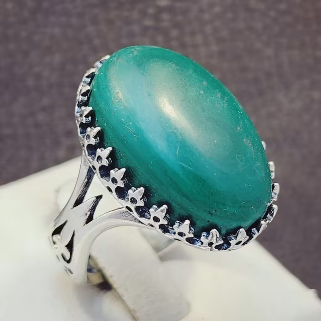 نگین مالاکیت اصل و معدنی با رکاب نقره زیبا مردانه 