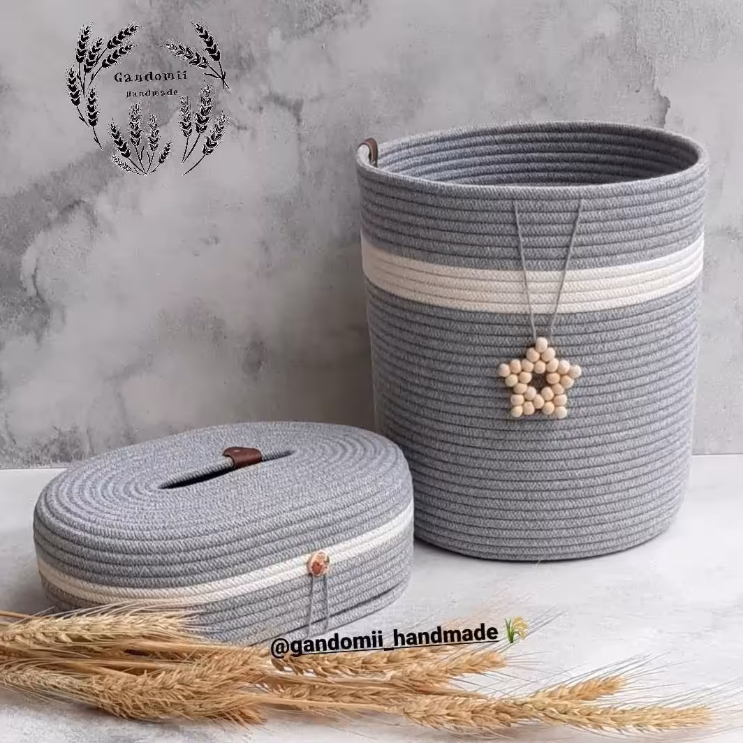 سطل و کاور دستمال از جنس قیطان نخ پنبه 