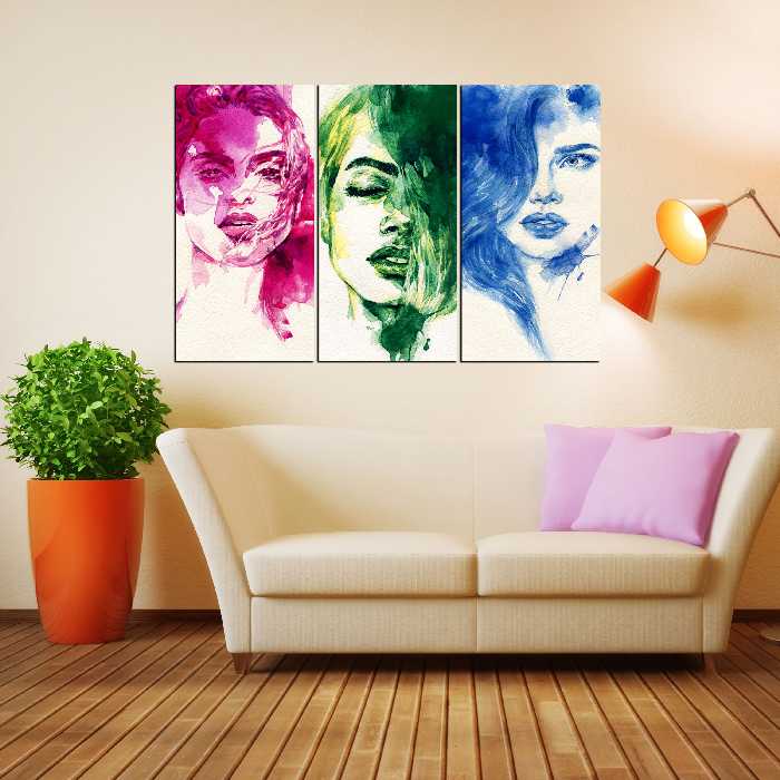 تابلو شاسی 3 تکه طرح نقاشی صورت کد 33 سایز 60x90 سانتیمتر