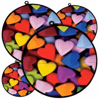 دمکنی ست چهار تکه پارچه ای مخمل دو رو چاپ طرح قلب رنگی سایز 20، 25، 30 و 35 مدل B21-1001 شرکت رنس