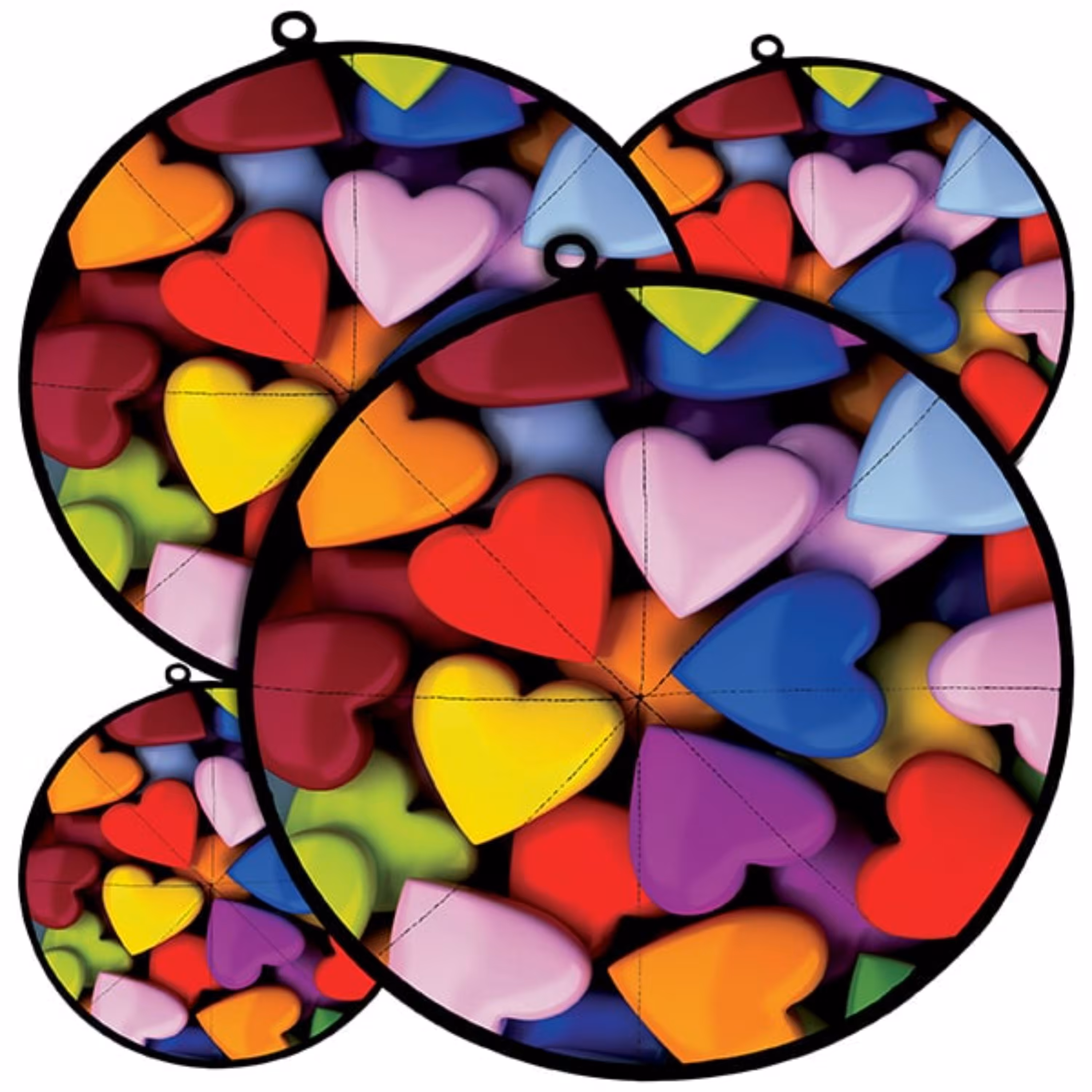 دمکنی ست چهار تکه پارچه ای مخمل دو رو چاپ طرح قلب رنگی سایز 20، 25، 30 و 35 مدل B21-1001 شرکت رنس