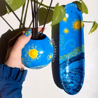  جاعودی و عودسوز سفالی طرح آسمان پرستاره ونگوگ نقاشی شده و کار دست 