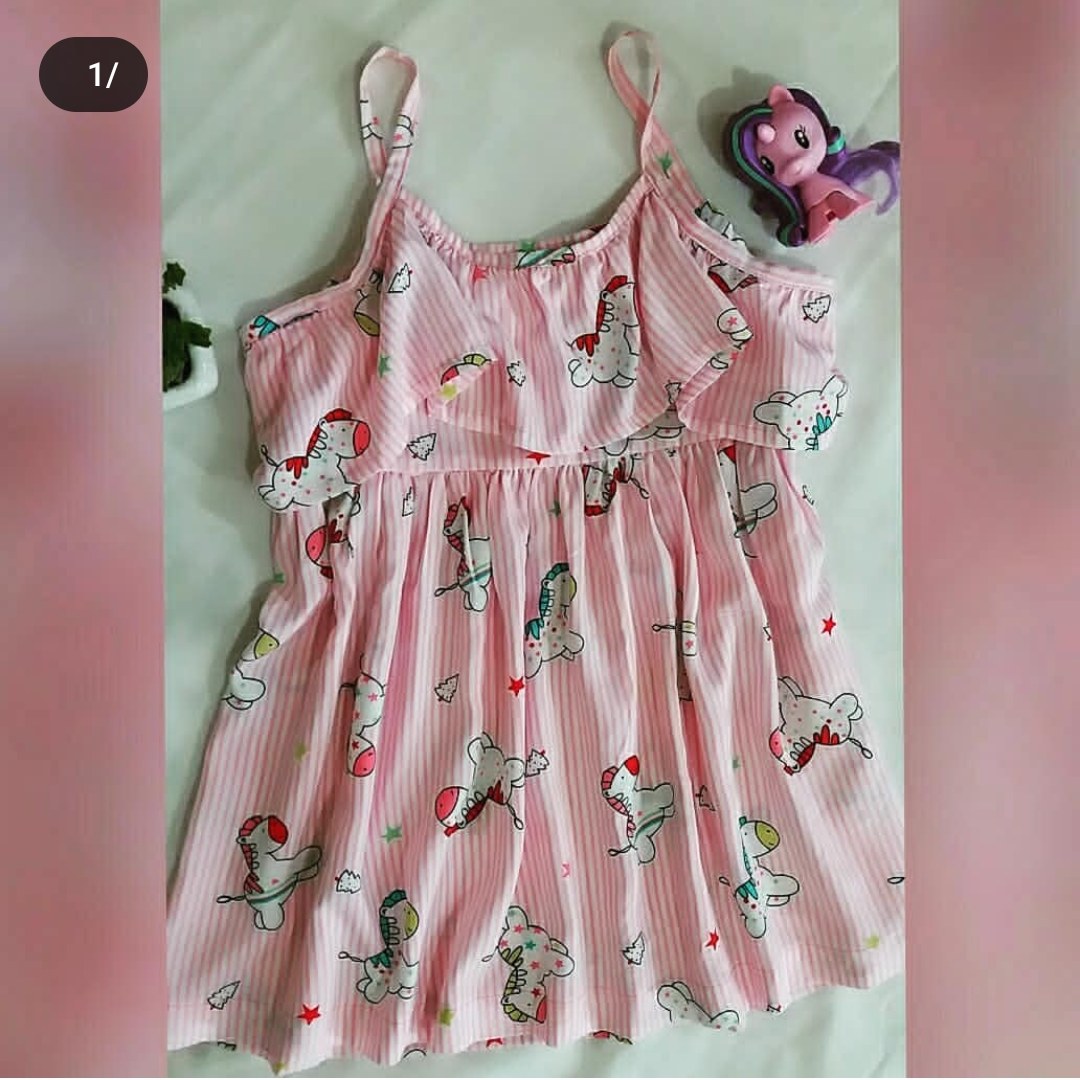 پیراهن دخترونه نخی طرحدار بندی صورتی