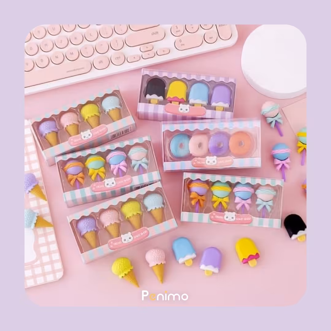 لوازم تحریر فانتزی ست 4 عددی پاکن فانتزی طرح دسر